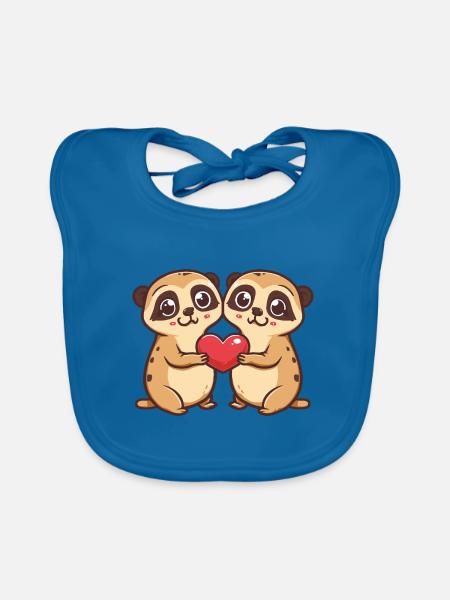 Suricate Couple Amoureux Animal Saint Valentin - Bavoir bio Bébé - bleu paon - Devant