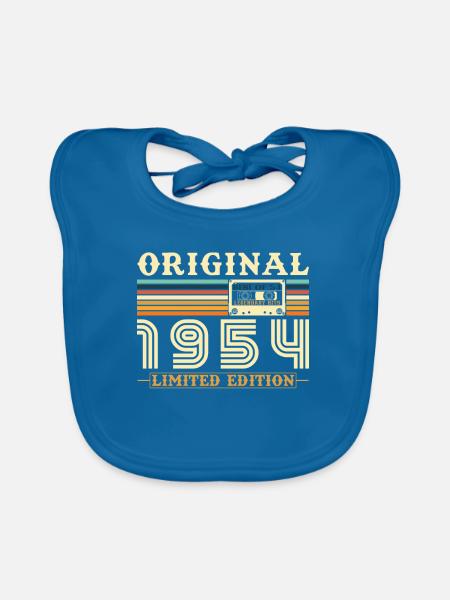 Original 1954 Jahrgang Geburtstag Geschenk - Baby Bio-Lätzchen - Pfauenblau - Vorne