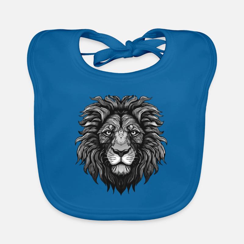 Tête d’animal de lion - Bavoir bio Bébé - bleu paon
