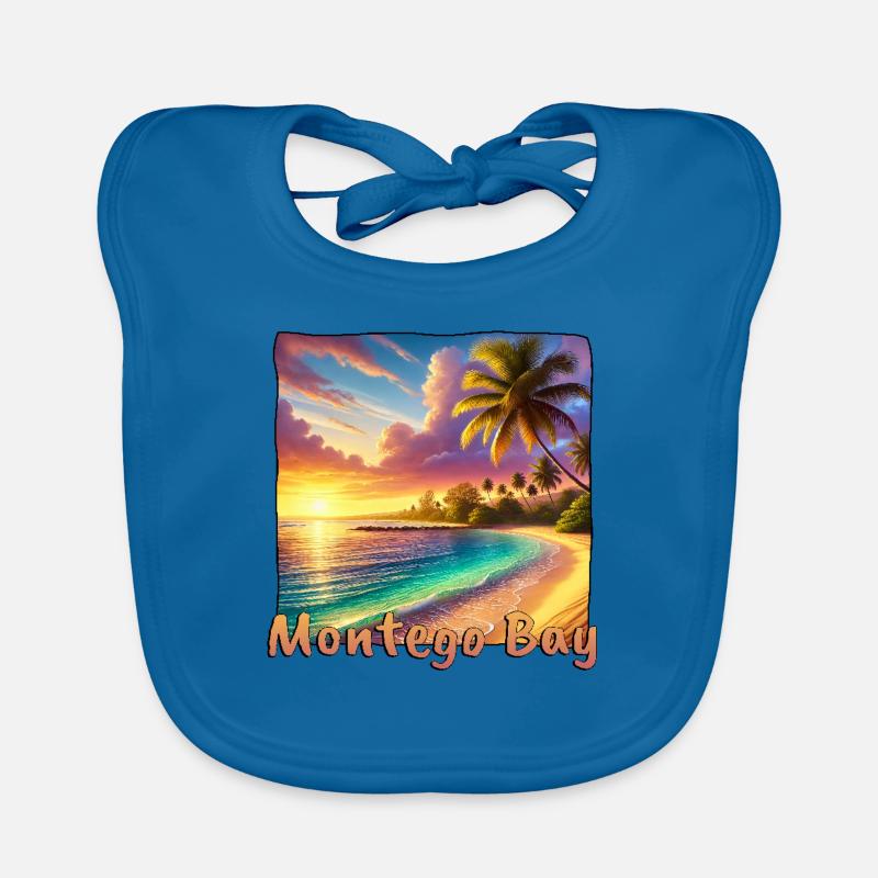 Coucher de soleil Montego Bay Palm Trees Beach - Bavoir bio Bébé - bleu paon