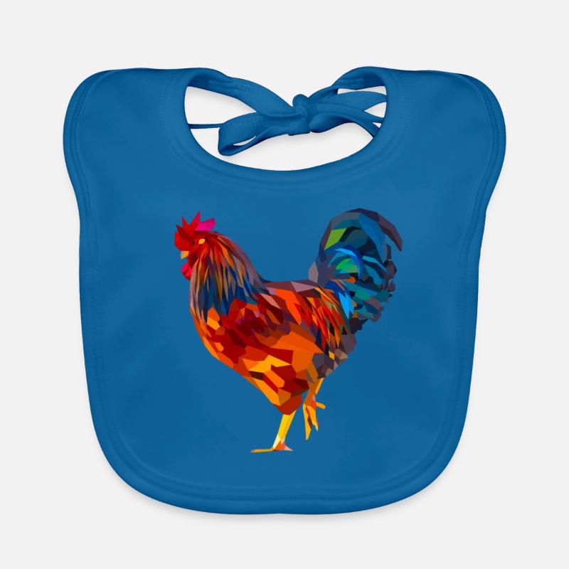 Coq polygone, coloré - Bavoir bio Bébé - bleu paon