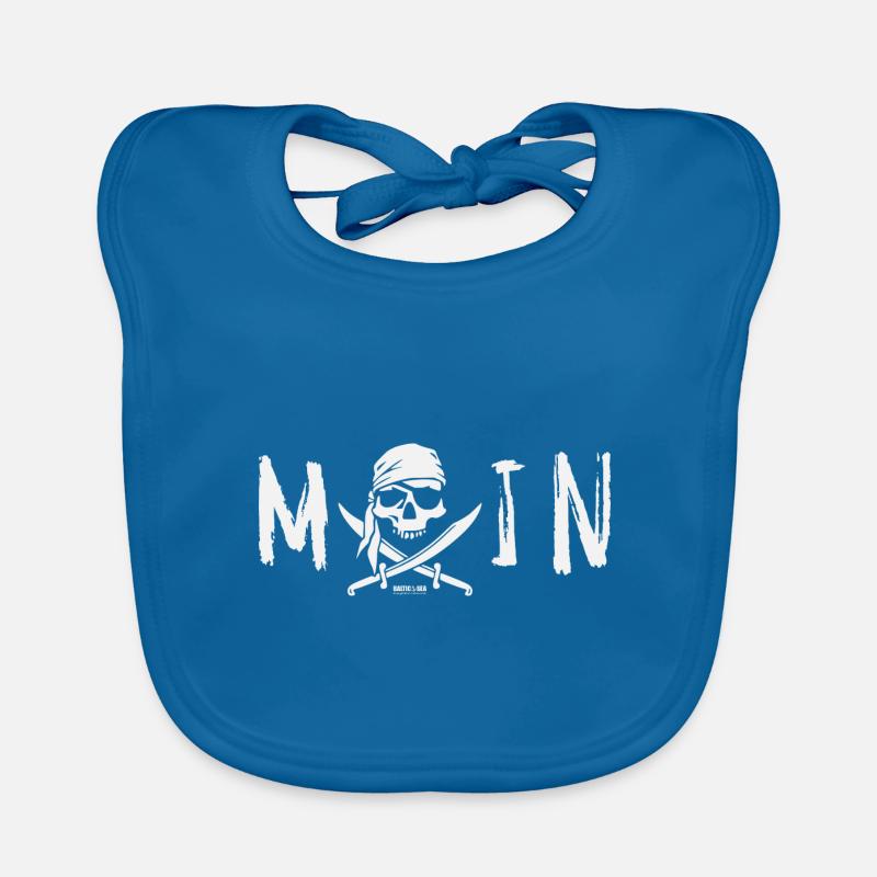 MOIN avec tête de mort, logo et sabre blanc - Bavoir bio Bébé - bleu paon