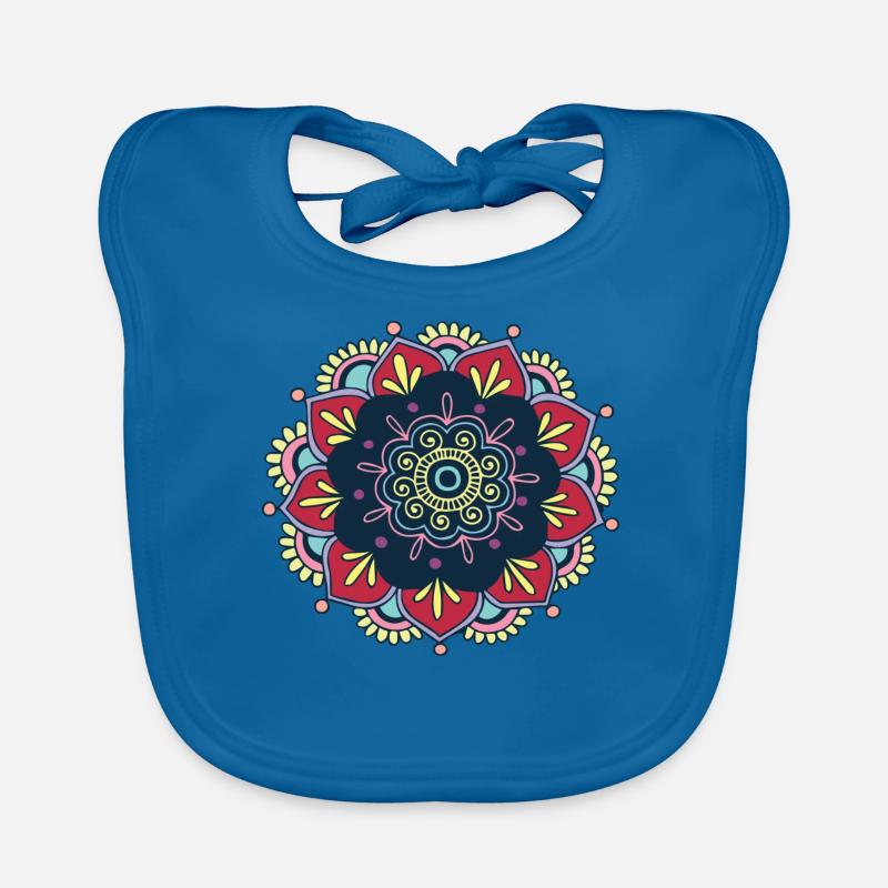 Mandala coloré hippie 1281 - Bavoir bio Bébé - bleu paon