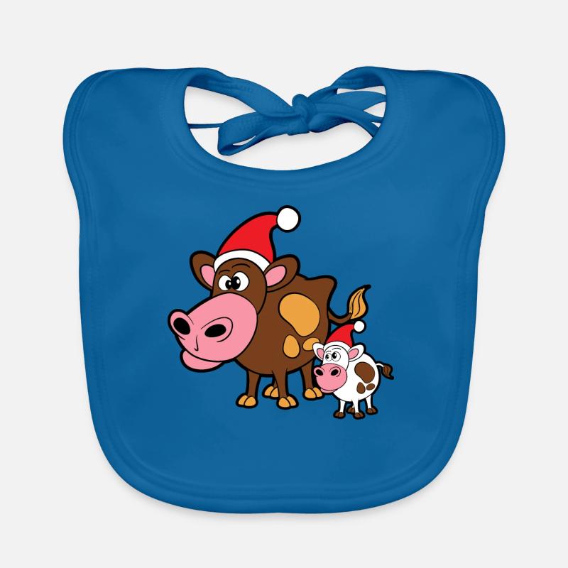 Noël noël vache noël vache bovin - Bavoir bio Bébé - bleu paon