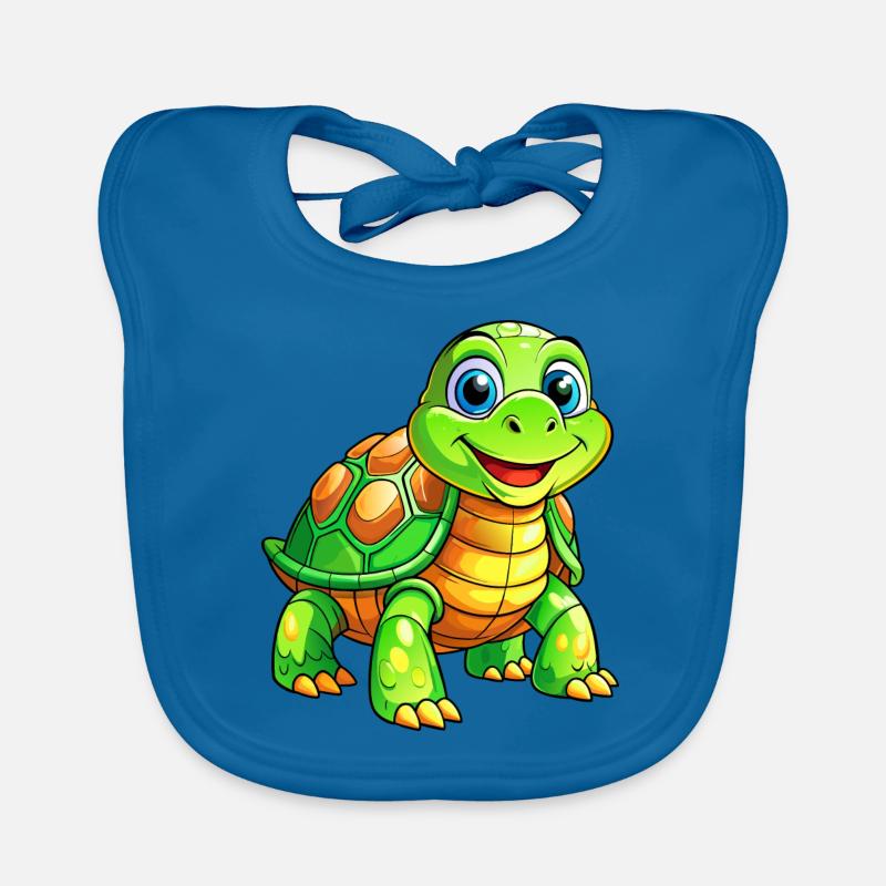 Mega Cute Turtle - Organic Baby Bibs - peacock-blue