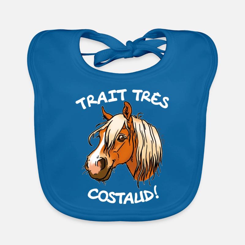 Cheval de trait comtois (texte blanc) - Bavoir bio Bébé - bleu paon
