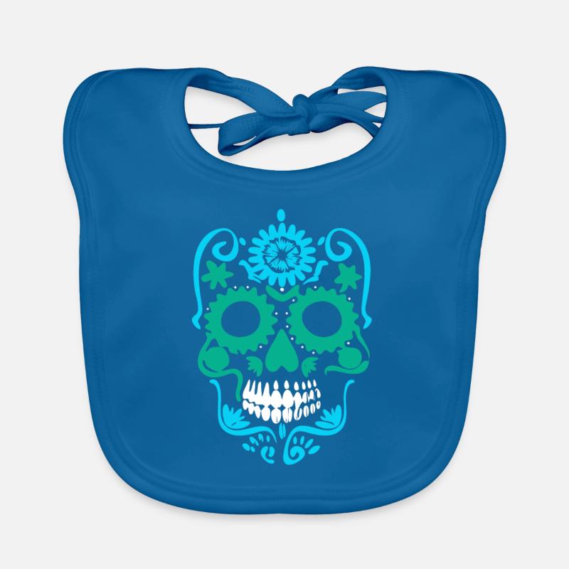 Skull mexican skulls gift dia de los muertos mexic - Bavoir bio Bébé - bleu paon