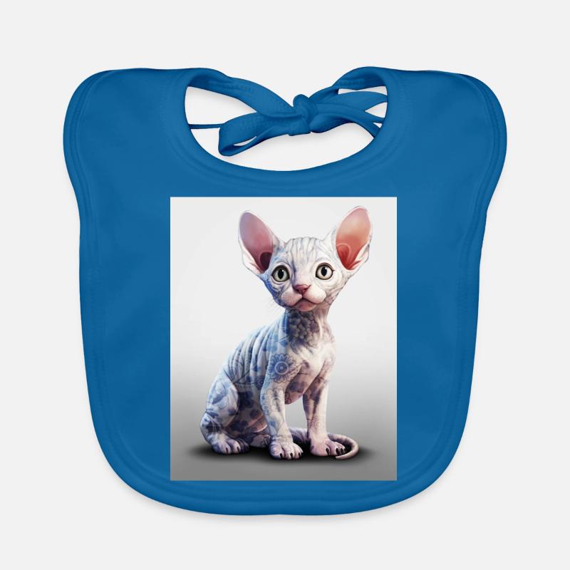 Sphynx Chat porcelaine - Bavoir bio Bébé - bleu paon