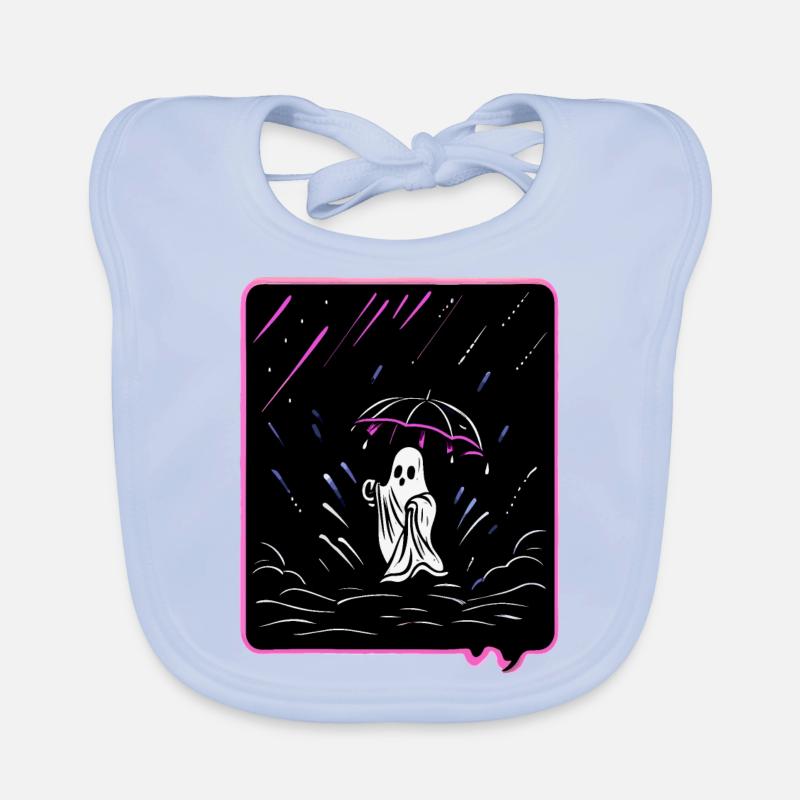 Fantôme mignon avec parapluie dans le style de dessin animé de la pluie Bavoir bio Bébé