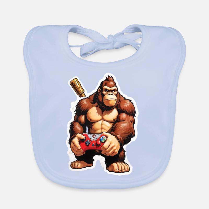 Retro Gamer Gorilla mit Controller Konsolenspiele Baby Bio-Lätzchen