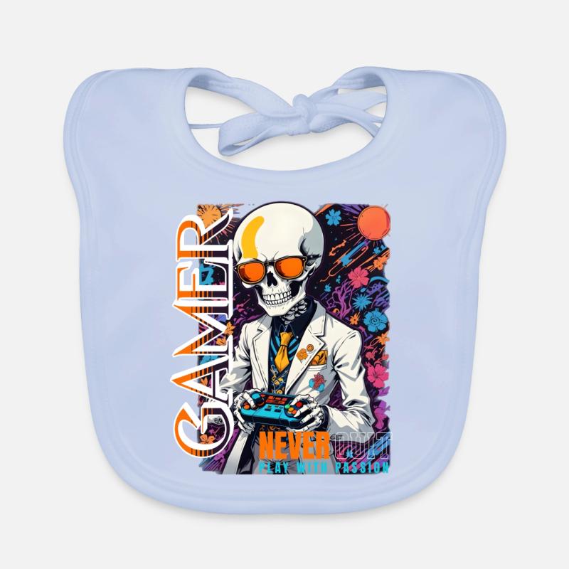Retro Gamer Skeleton with Controller Console Games Organic Baby Bibs