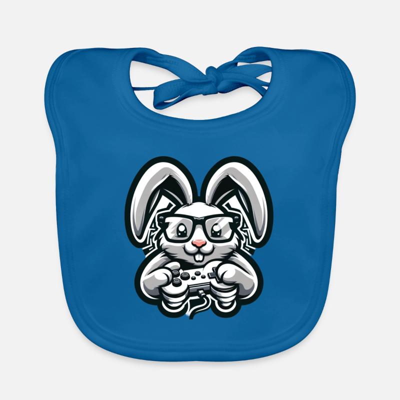 Gaming bunny with retro style controller Organic Baby Bibs