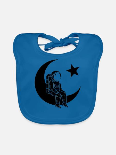 Man of the Moon - Turkish Astronaut Design - Organic Baby Bibs - peacock-blue - Front