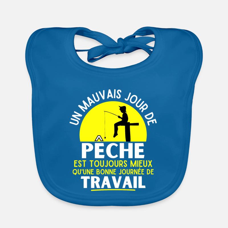 pêche, pêcheur, fan de pêche - Bavoir bio Bébé - bleu paon