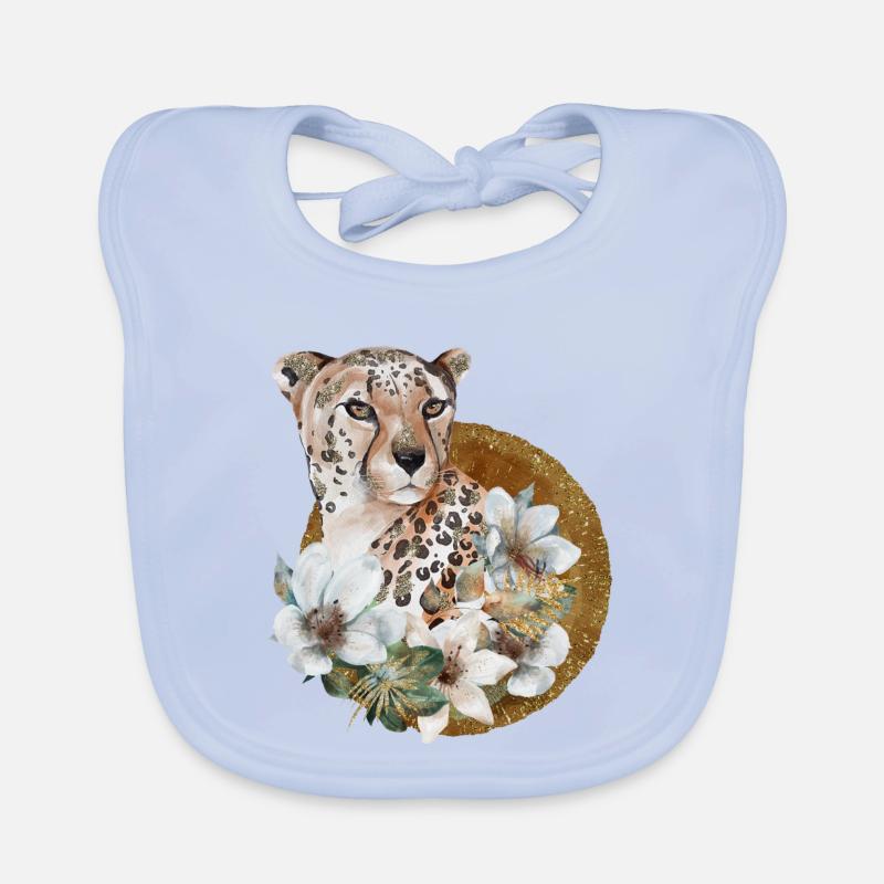 Léopard avec or et fleurs Bavoir bio Bébé