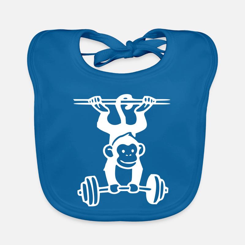 Primate Power - Monkey Weightlifting (White) Organic Baby Bibs