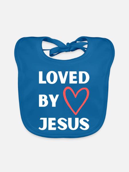 Loved by Jesus - Christliches Design - Baby Bio-Lätzchen - Pfauenblau