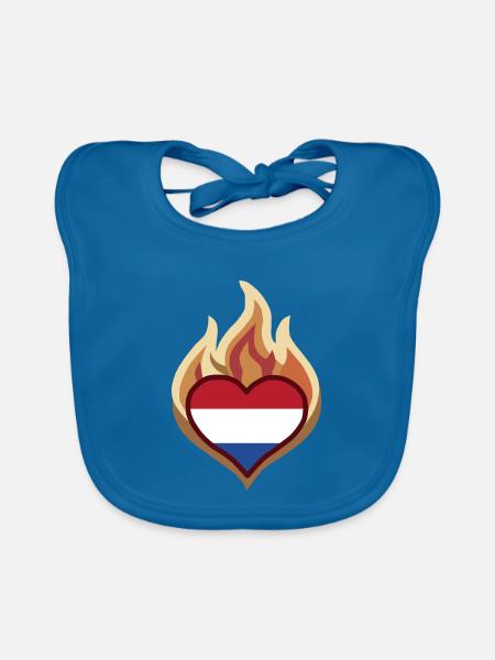 Flammenherz Niederlande Flagge - Baby Bio-Lätzchen - Pfauenblau - Vorne