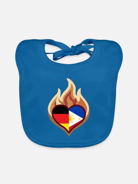 Herz in Flammen: Deutschland Philippinen - Baby Bio-Lätzchen - Pfauenblau - Vorne