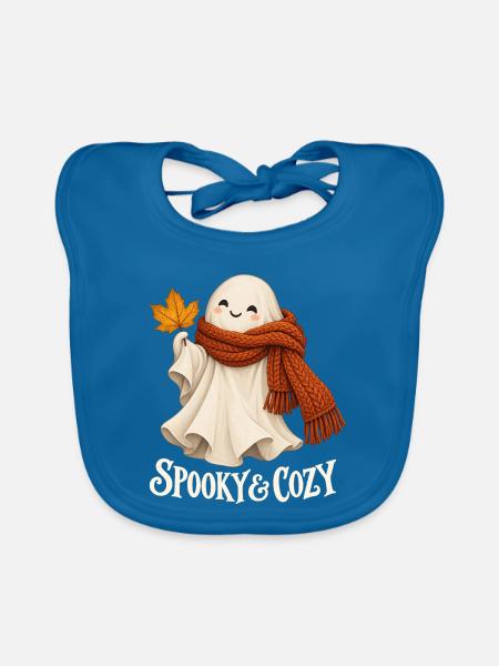 Spooky & Cozy - Herbstgeist mit rotem Schal - Baby Bio-Lätzchen - Pfauenblau
