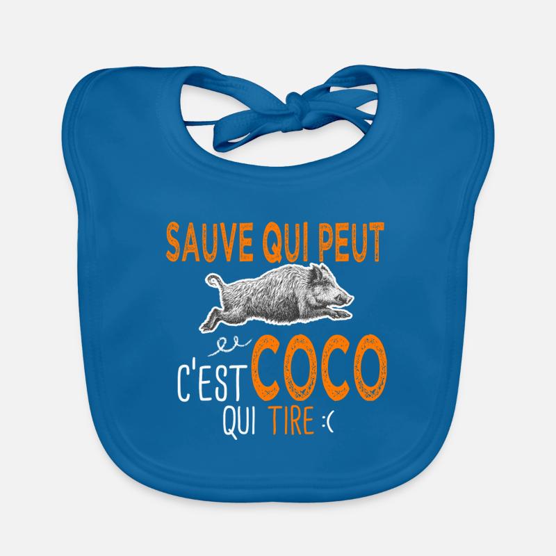 c'est Coco qui tire Humour Chasse Corentin Coralie - Bavoir bio Bébé - bleu paon