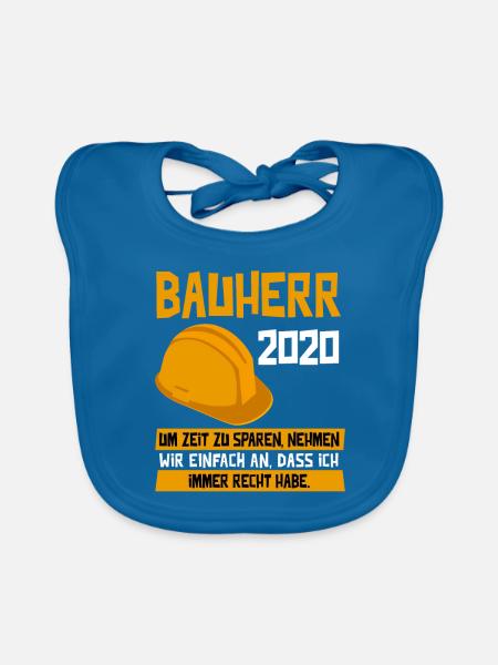 Bauherr 2020 Richtfest Hausbau Rohbau Geschenk - Baby Bio-Lätzchen - Pfauenblau - Vorne