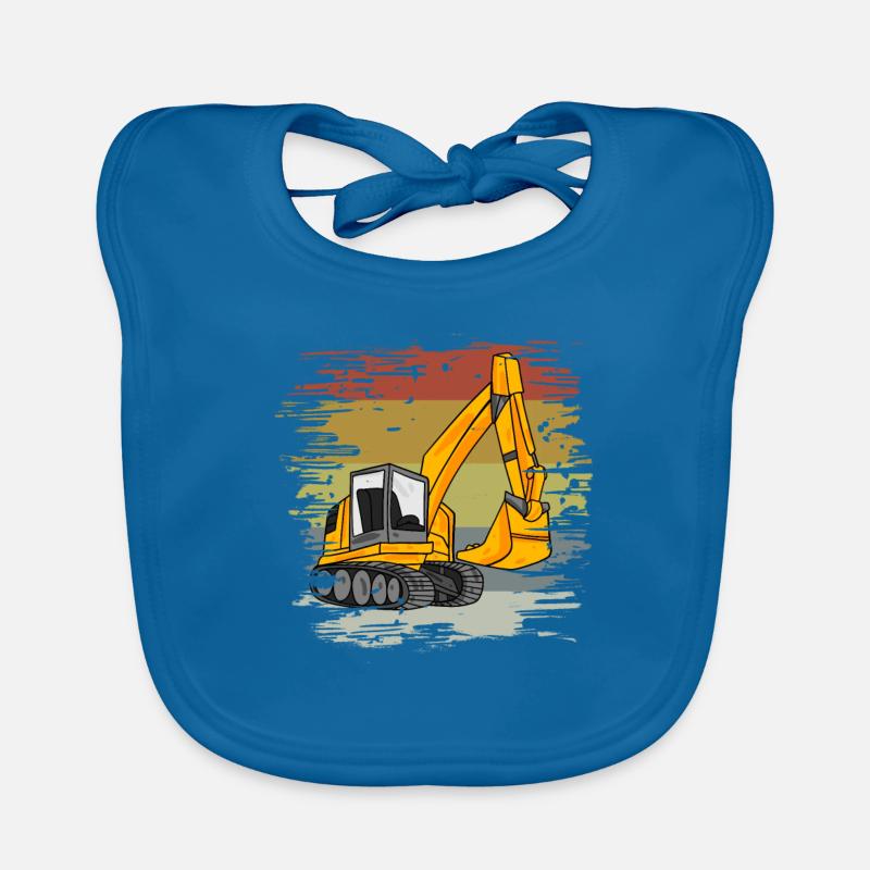 Excavator Construction Site Retro Organic Baby Bibs