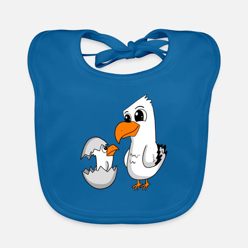 Möwe mit Baby Möwe - Baby Bio-Lätzchen - Pfauenblau