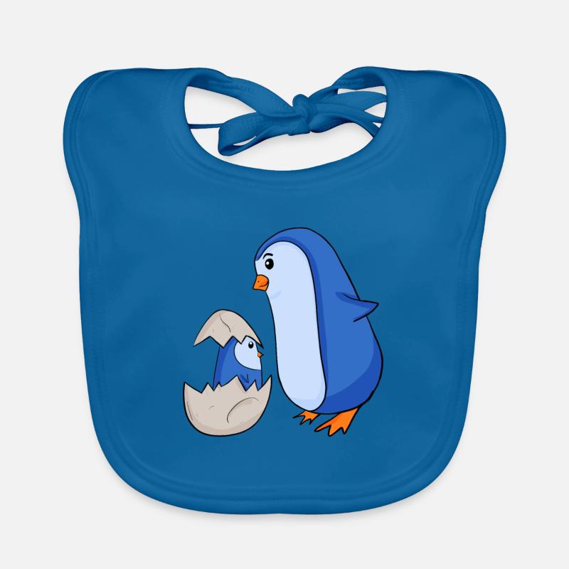Pinguin mit Baby Pinguin - Baby Bio-Lätzchen - Pfauenblau