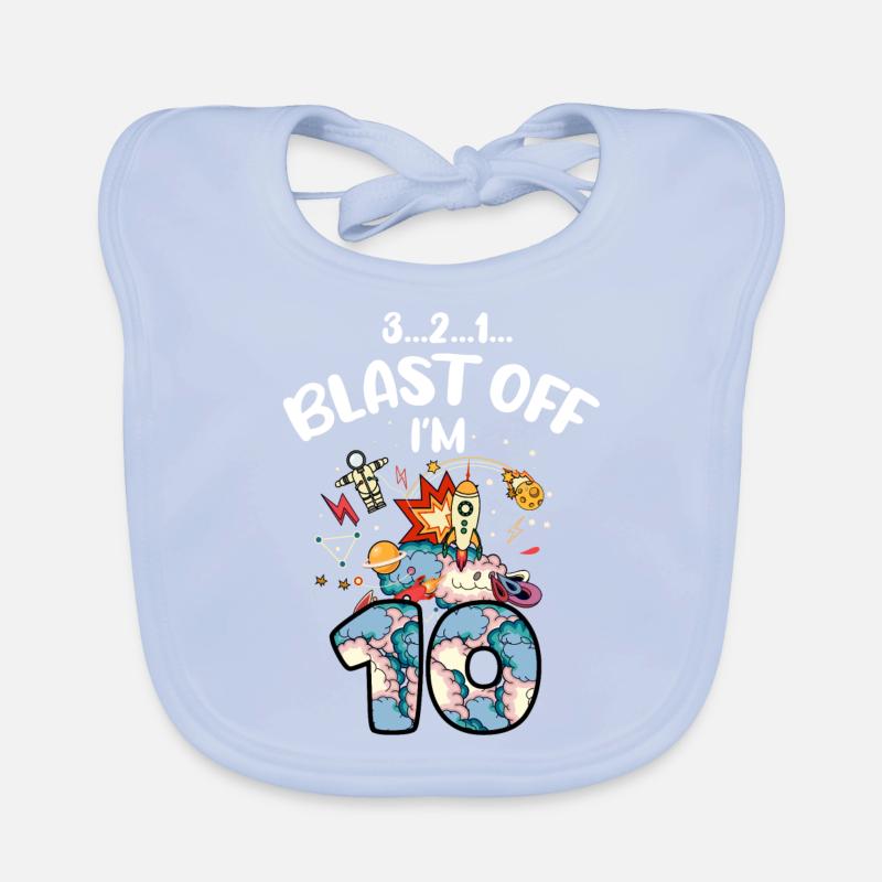 Blast Off I am 10 years old, 10th birthday Organic Baby Bibs