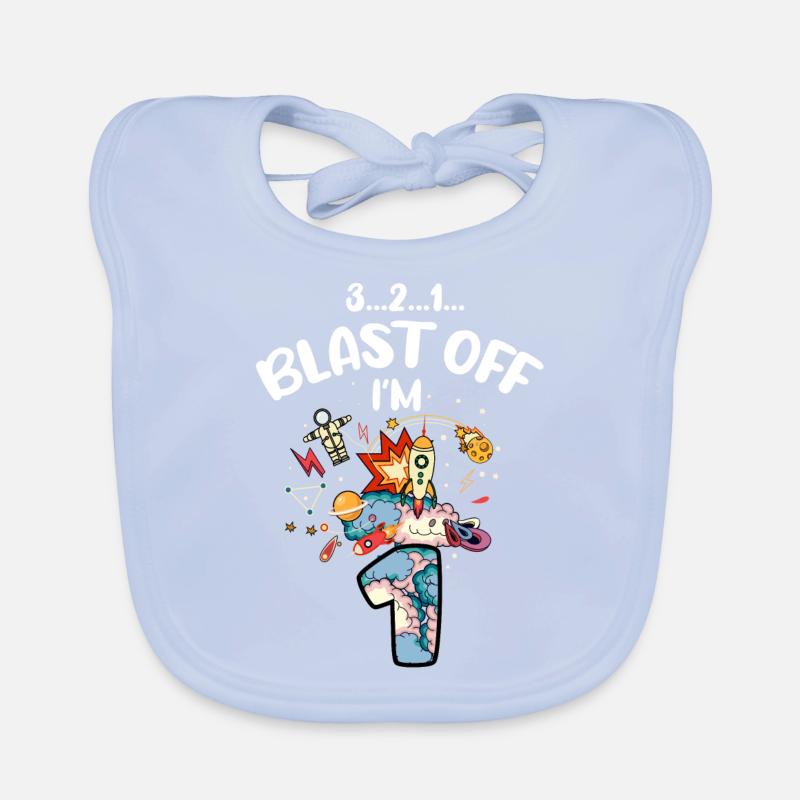 Blast Off I am 1 year old, 1st birthday Organic Baby Bibs