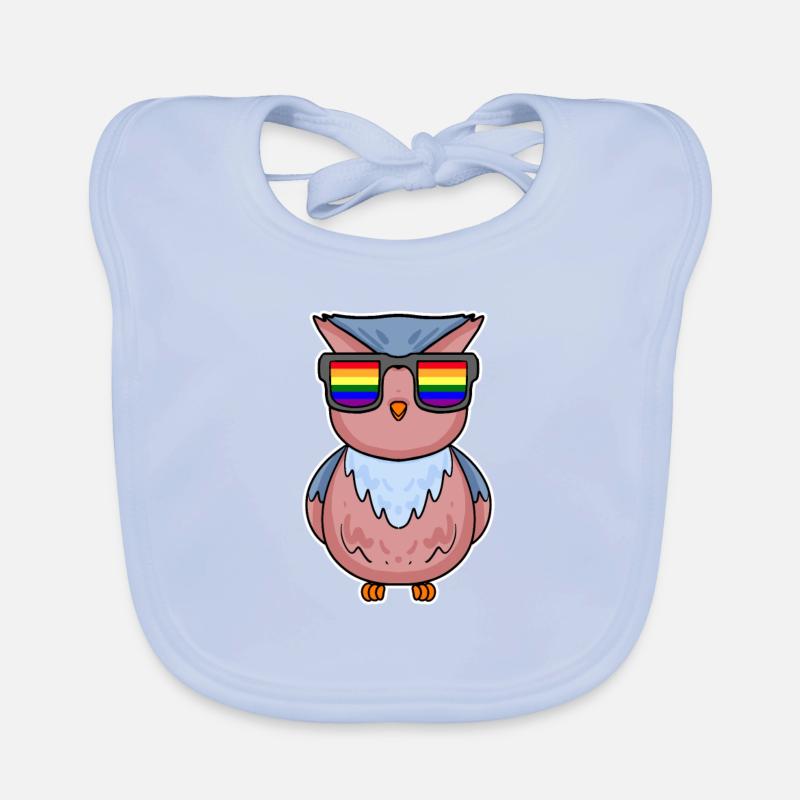 Regenbogen - Eule mit Brille Baby Bio-Lätzchen