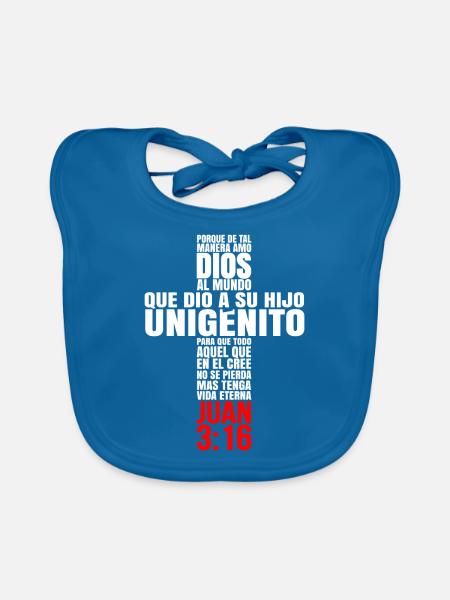 Porque de tal manera amo Dios al Mundo - Organic Baby Bibs - peacock-blue - Front