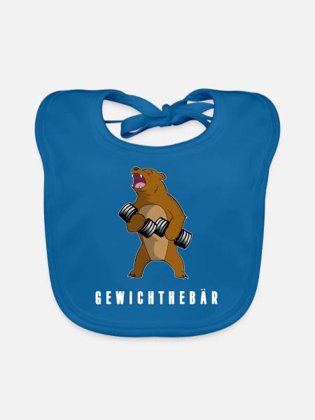 Süsser Bär Gewichthebär, Gewichtheber - Baby Bio-Lätzchen - Pfauenblau - Vorne