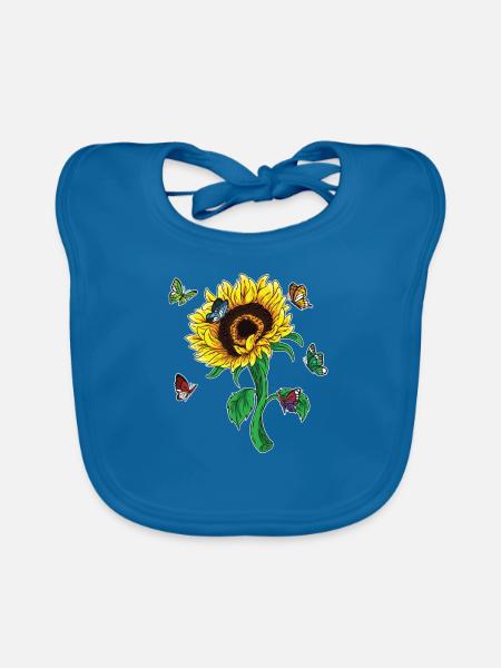 Blumen Geschenk Schmetterling Sonnenblume - Baby Bio-Lätzchen - Pfauenblau
