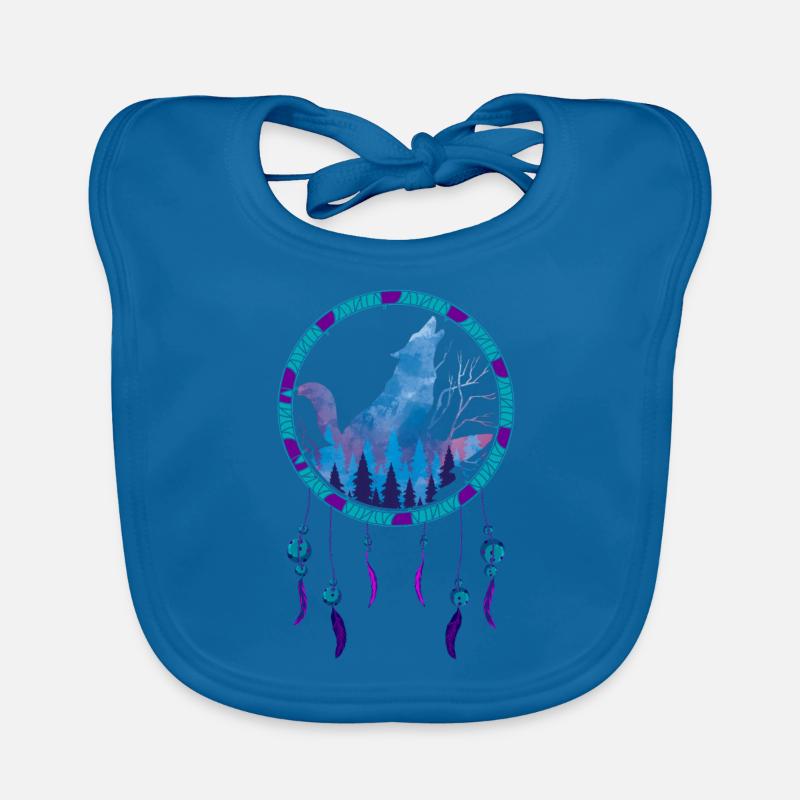 Howling Wolf Cadeau Indien Attrape-rêves - Bavoir bio Bébé - bleu paon