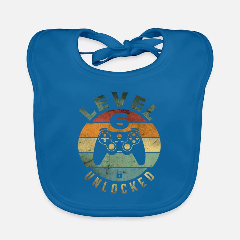Level 6 Unlocked Funny Video Gamer 6th Birthday Organic Baby Bibs