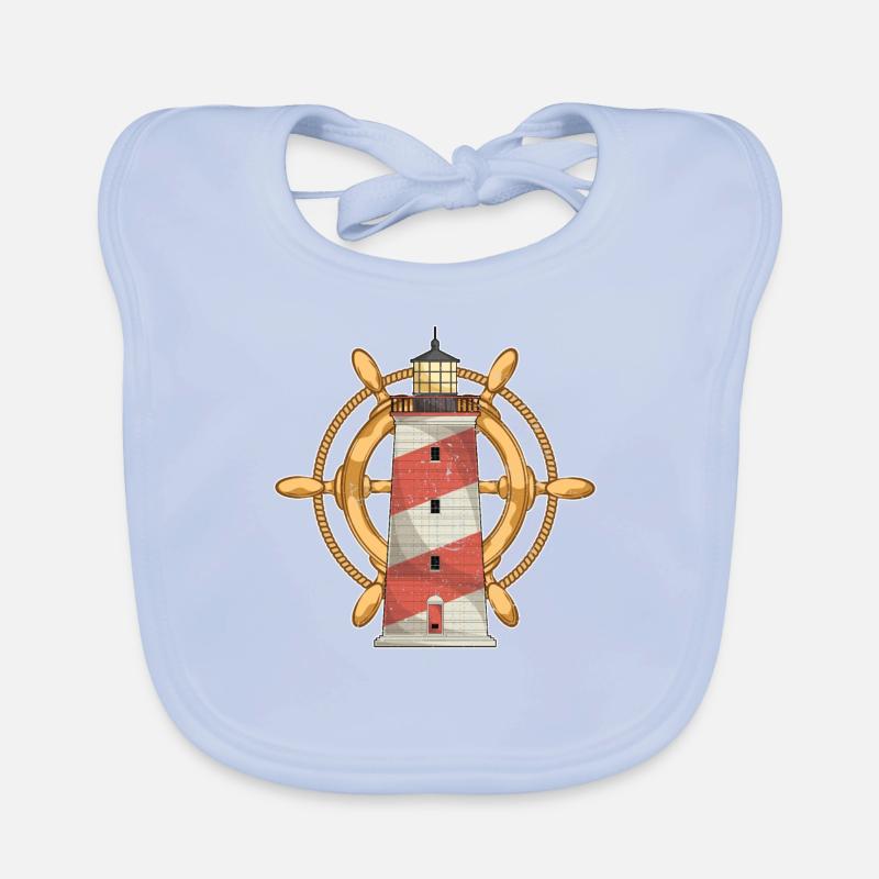 Ship Steering Wheel Ocean Sea Gift Lighthouse Organic Baby Bibs