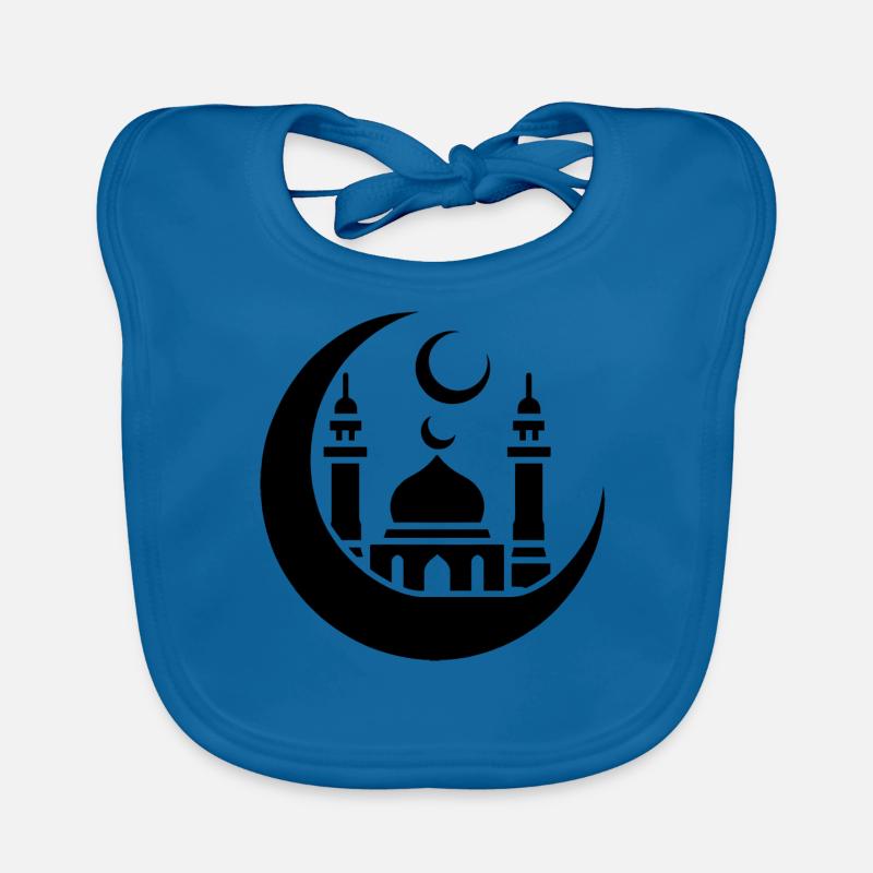 Mosque Silhouette with Crescent Moon: Islamic Art Organic Baby Bibs