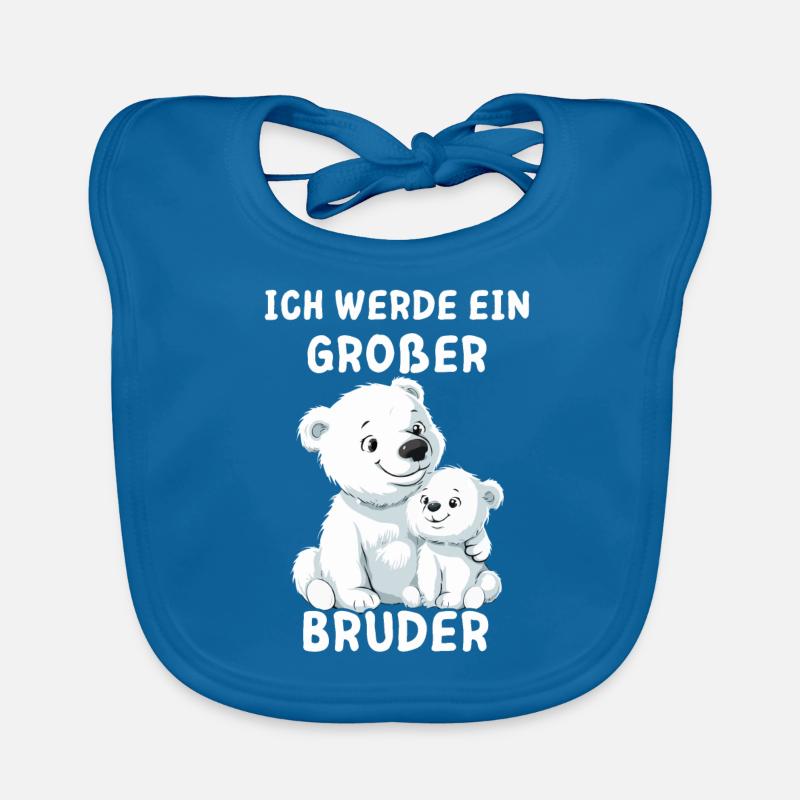 Ich werde ein großer Bruder Eisbär - Baby Bio-Lätzchen - Pfauenblau