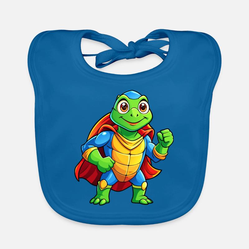 Mega Cute Superhero Turtle - Organic Baby Bibs - peacock-blue