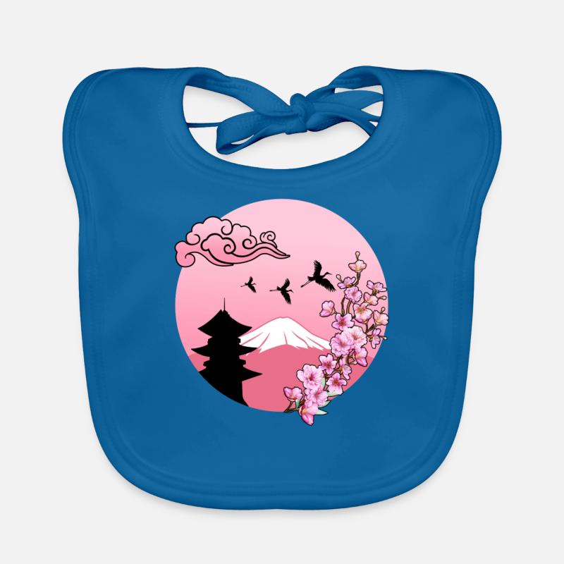 Sakura Cherry Blosseom Pink - Bavoir bio Bébé - bleu paon