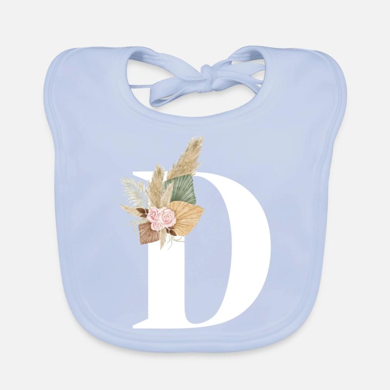 blumiger Buchstabe D Baby Bio-Lätzchen