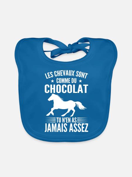 Les Chevaux Sont Comme Du Chocolat | Cavalière - Bavoir bio Bébé - bleu paon - Devant
