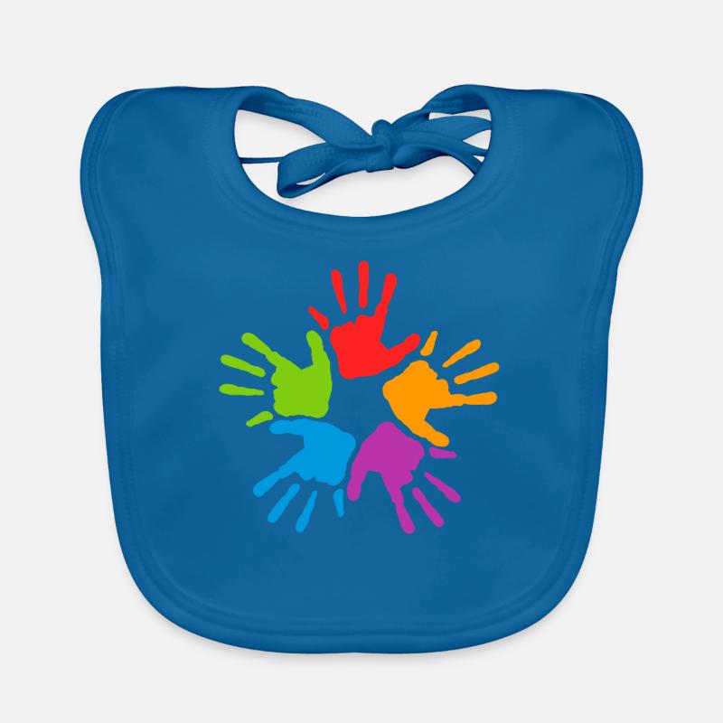 Bunte Hände - Baby Bio-Lätzchen - Pfauenblau