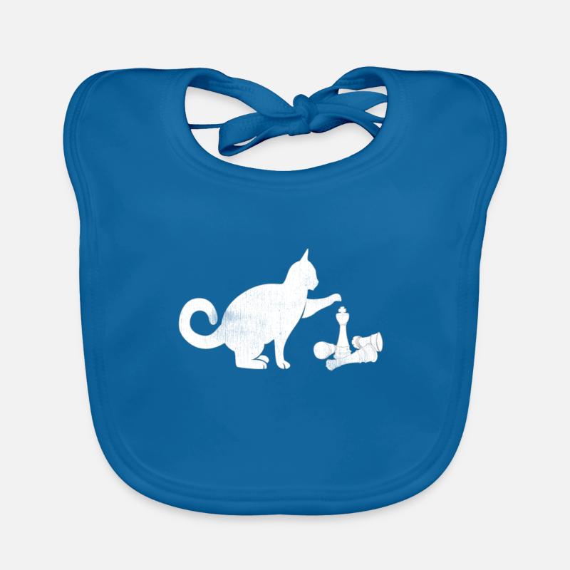 Chat d'échecs joue avec des pièces d'échecs - Bavoir bio Bébé - bleu paon
