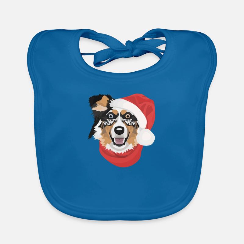 Berger australien Joyeux Noël - Bavoir bio Bébé - bleu paon