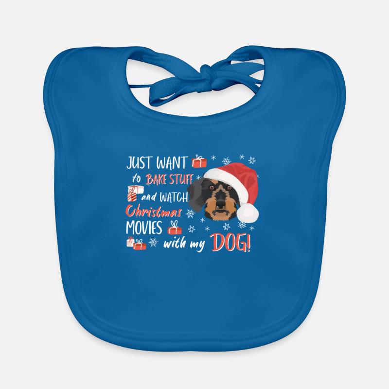 Teckel à poil dur Joyeux Noël - Bavoir bio Bébé - bleu paon