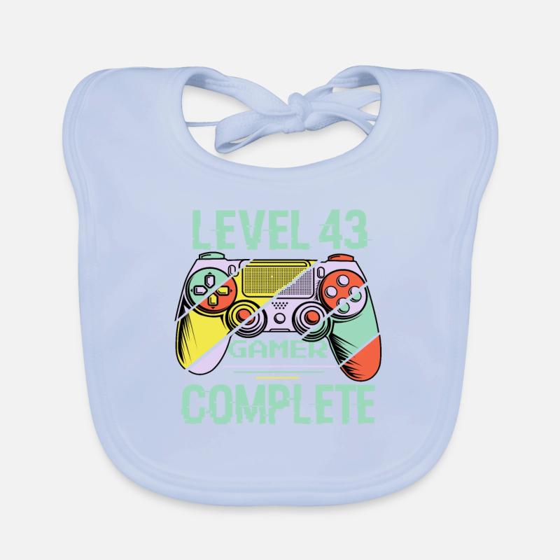 Level 43 Complete 43 Years Old Gamer Level 43 Complete Organic Baby Bibs