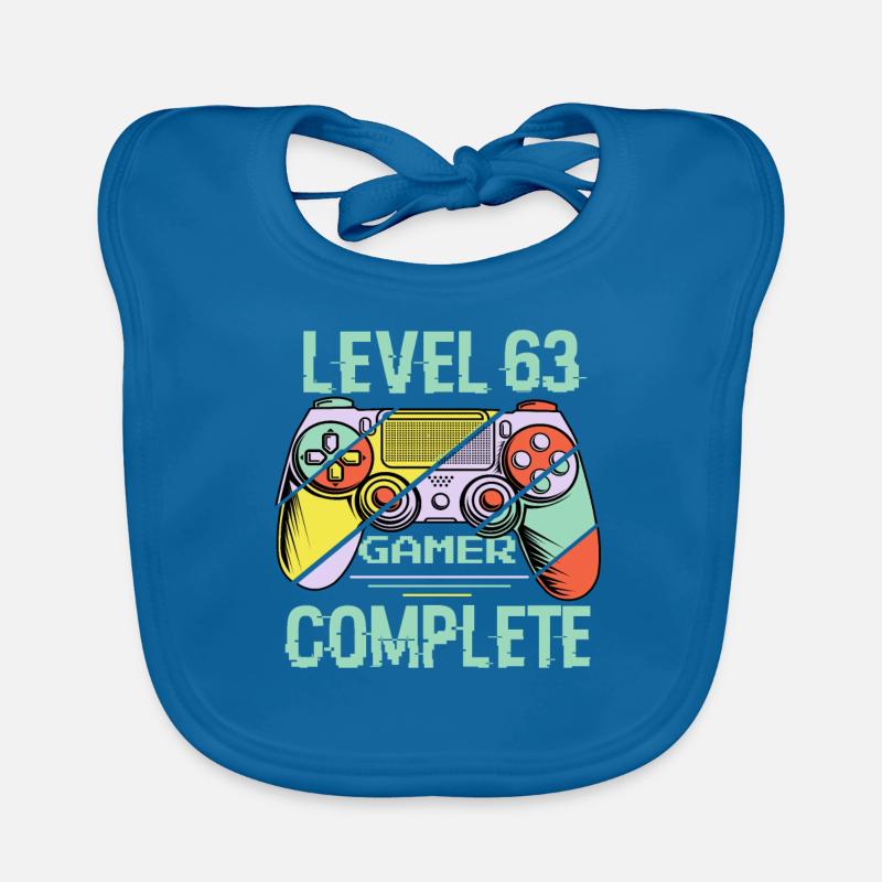 Level 63 Complete 63 Years Old Gamer Level 63 Complete Organic Baby Bibs